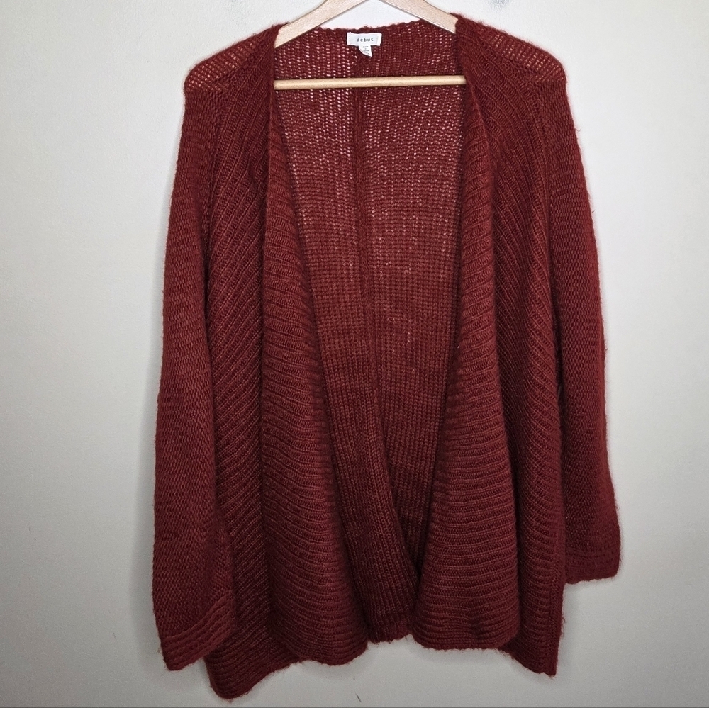 Debut Red Oversized Open Front Chunky Cardigan Sweater Size Small/Medium